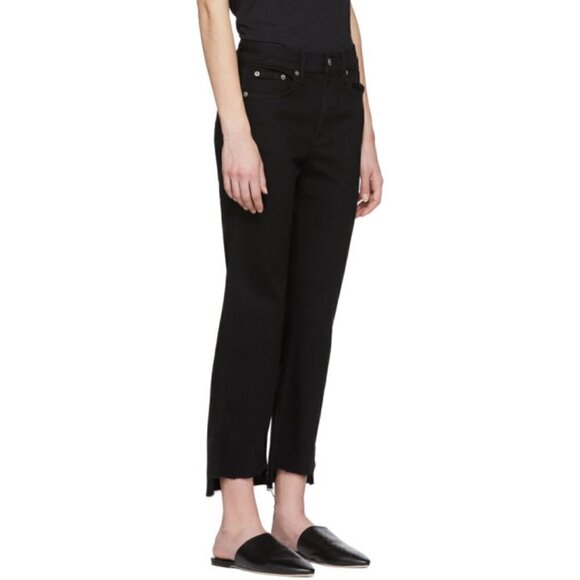Rag & Bone Stovepipe High Rise Cropped Raw Cut Step Hem Black Jeans NWT Sz 26 - Picture 7 of 12